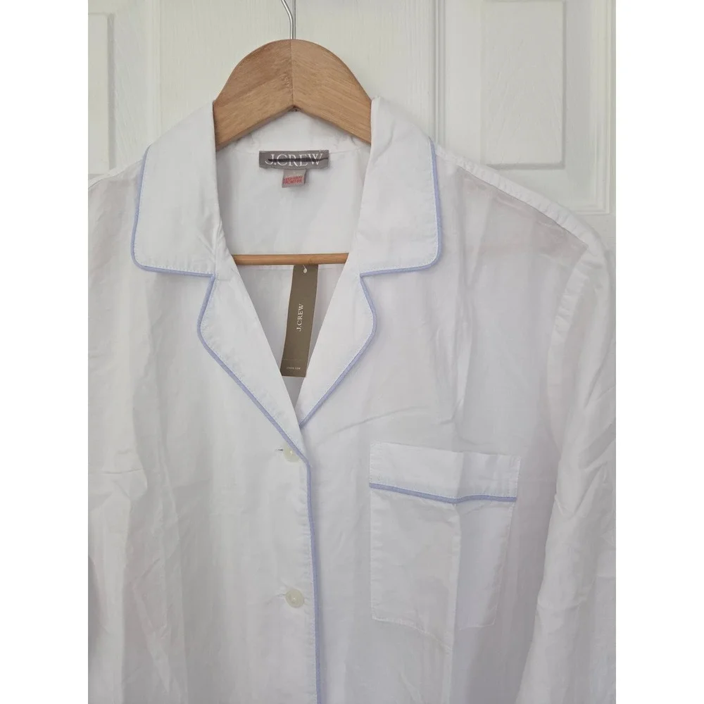 J. Crew End on End Pajama Top Cotton Piping Womens S White NWT CN214